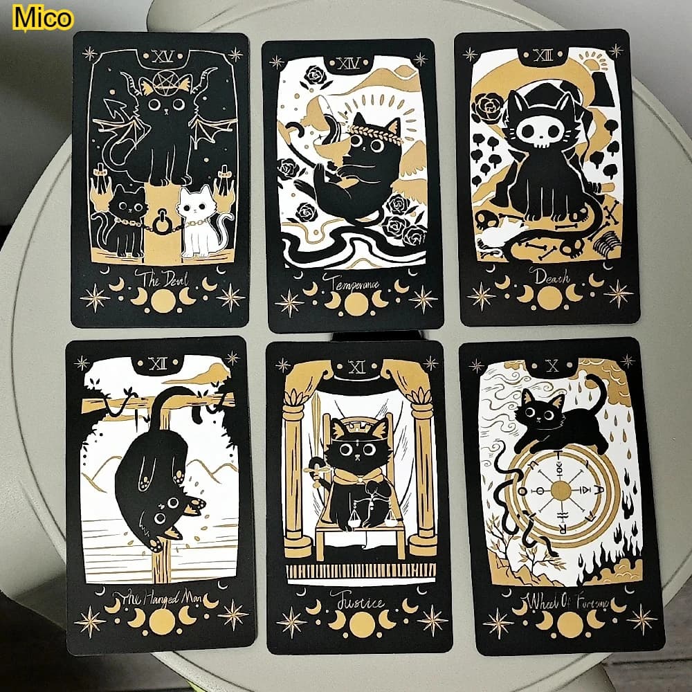 78 Carte dei Tarocchi con Gatti Carini, Nere, 10,3x6 cm, Carte Divinatorie, Decorazione da Tavolo, Facili per Principianti