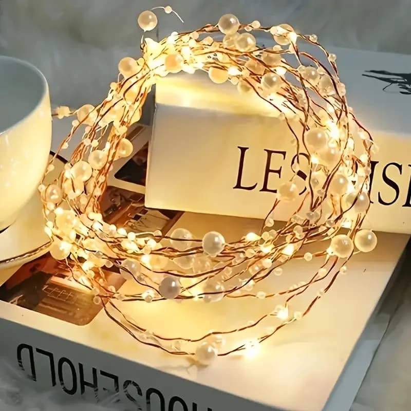 Luci LED intelligenti in filo di rame da 1 pezzo, luci a forma di perla, alimentate a batteria per la casa, decorazioni natalizie, Natale e matrimoni