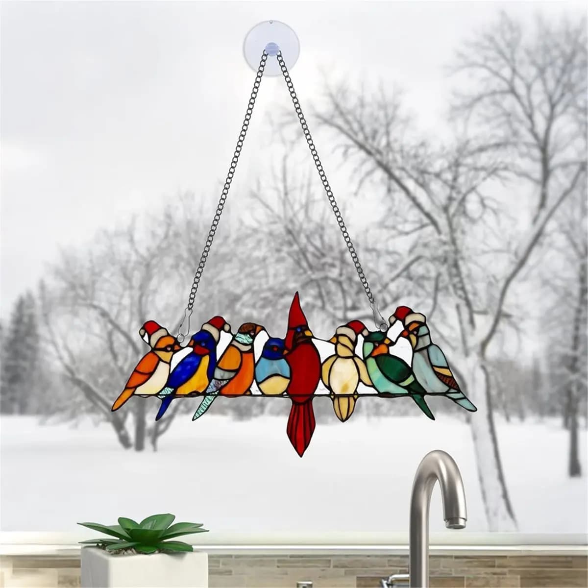 COFA 20 Inch Stainless Steel Hanging Chains for Stained Glass Window Panels with Suction Cup Hooks
