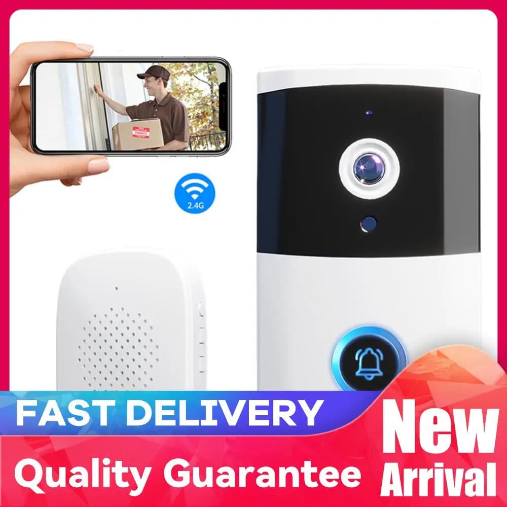 Campanello con Telecamera WiFi, Visione Notturna IR, Audio Bidirezionale, per Sistema di Allarme Domestico