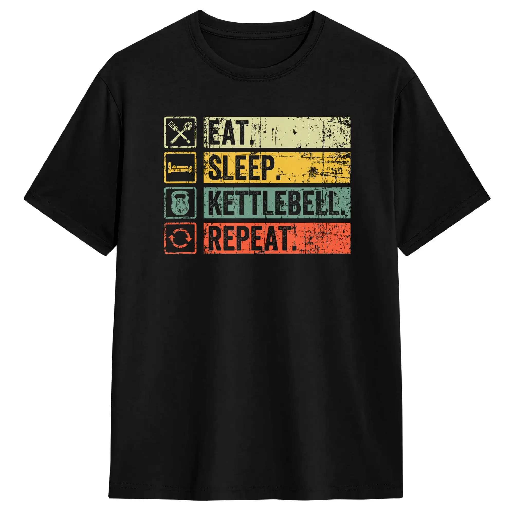 Men Retro Eat Sleep Kettlebell Repeat Fitness Gym T-Shirts 100 Cotton Clothes Summer Y2K Fun Short-Sleeved T-Shirt O Neck