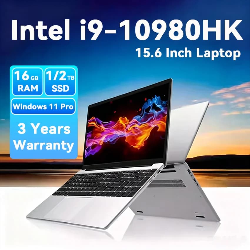 Laptop Intel Core i9-10980HK da 15.6 pollici con Windows 11 Pro, retroilluminazione, lettore di impronte digitali, 16GB di RAM, SSD da 1TB, computer portatile da gioco.