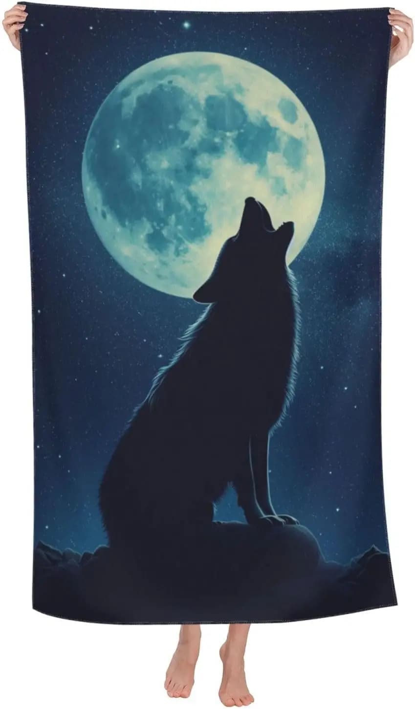 Telo Mare Wolf Moon in Microfibra Anti-Sabbia, Asciugatura Rapida, Ultra Assorbente, Super Morbido, per Adulti e Bambini, Ideale per Piscina, Viaggi e Nuoto