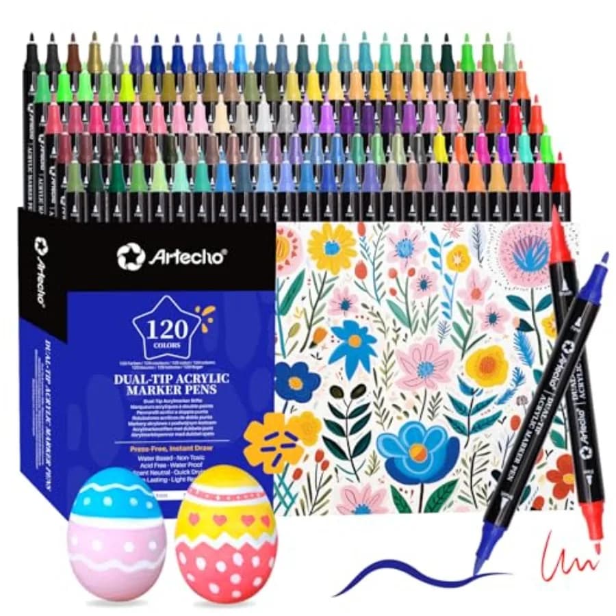 Acrylic Paint Markers, Acrylic Paint Pens with Brush Tip and Fine Tip for Stone, Rock Painting, Paper, Pumpkin, Wood, Egg, Canv