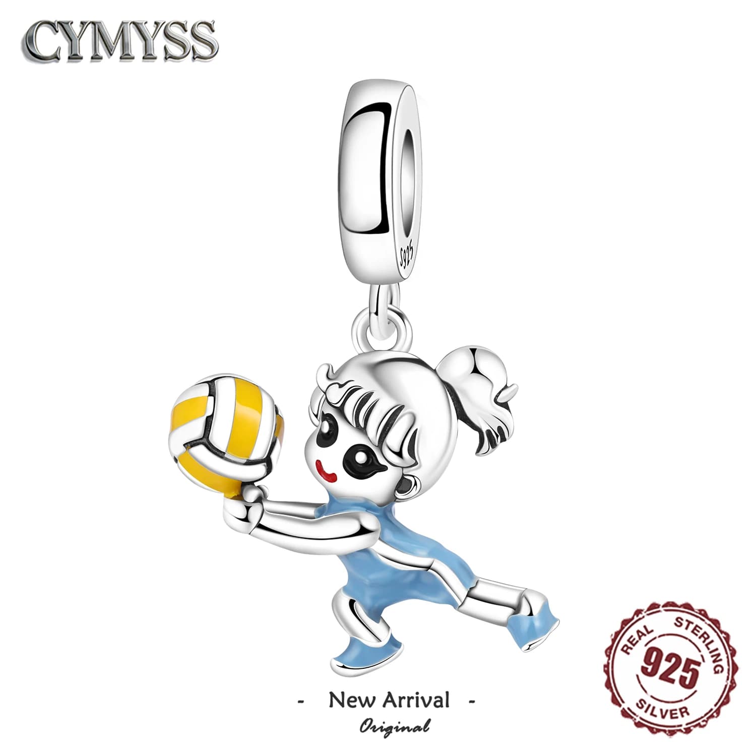 925 Sterling Silver Sports Volleyball Girl Pendant for Women's Boutique, Ideal for Birthday Party Gift Jewelry