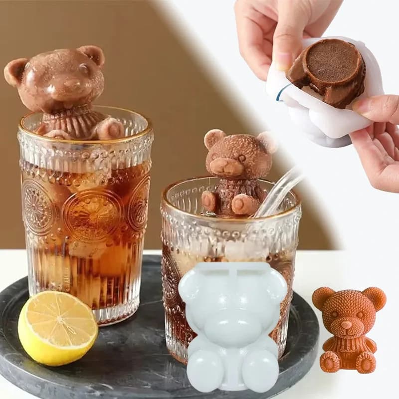 Stampo per cubetti di ghiaccio in silicone a forma di orso 3D, 1-5 pezzi, vassoio a forma di animale per cocktail e whisky