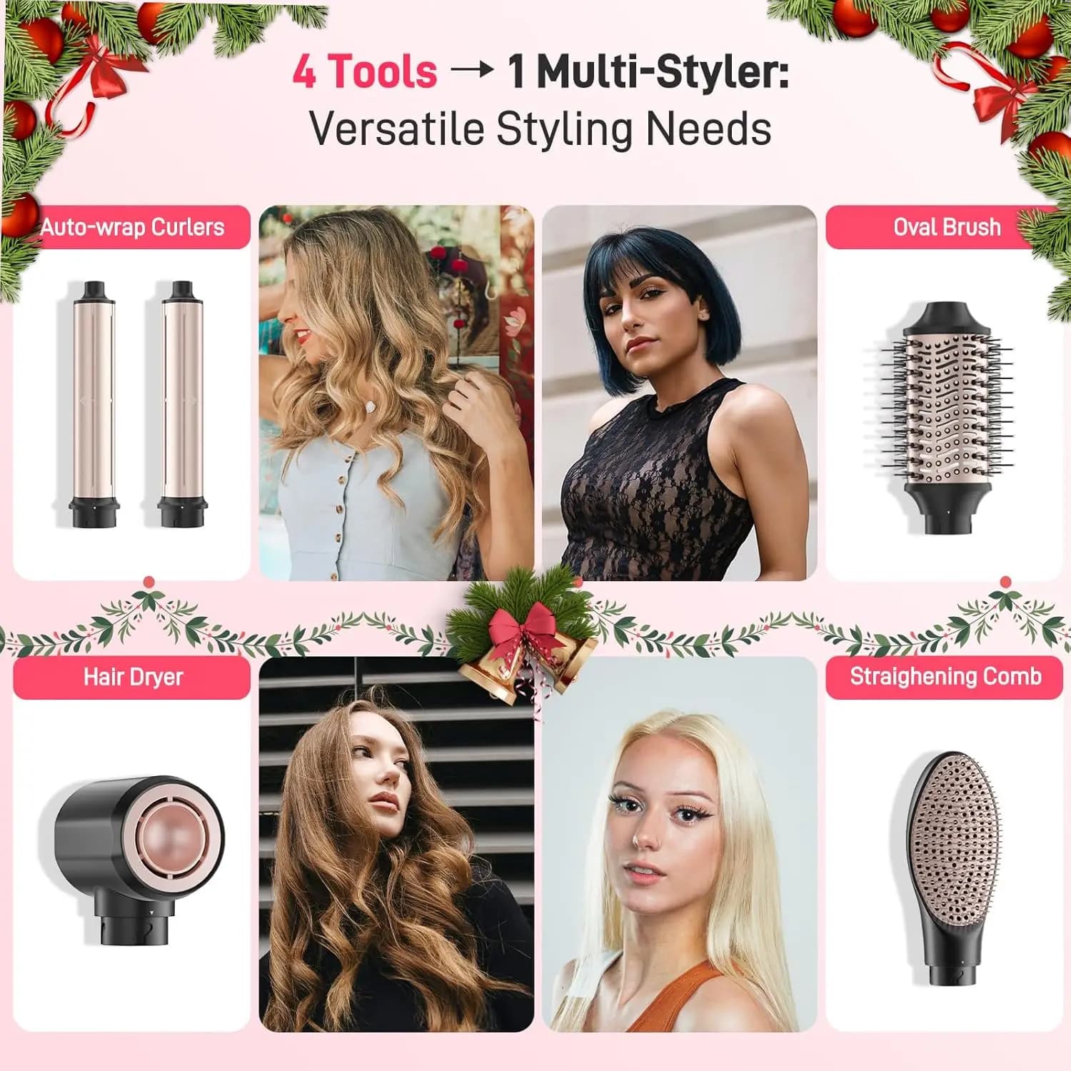MESCOMB Styler ad Aria Calda 5 in 1 a Doppio Voltaggio - Spazzola Asciugacapelli Professionale per Asciugatura Rapida, Arricciatura, Lisciatura e Volumizzazione