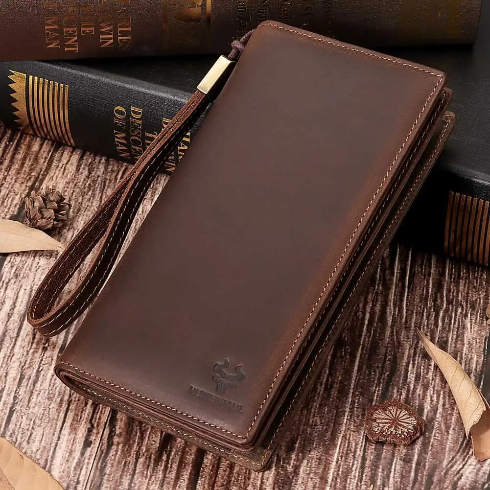 HUMERPAUL Portafoglio da uomo in pelle pieno fiore Pochette lunga con tasca per cellulare Borse porta carte di credito RFID multifunzionali