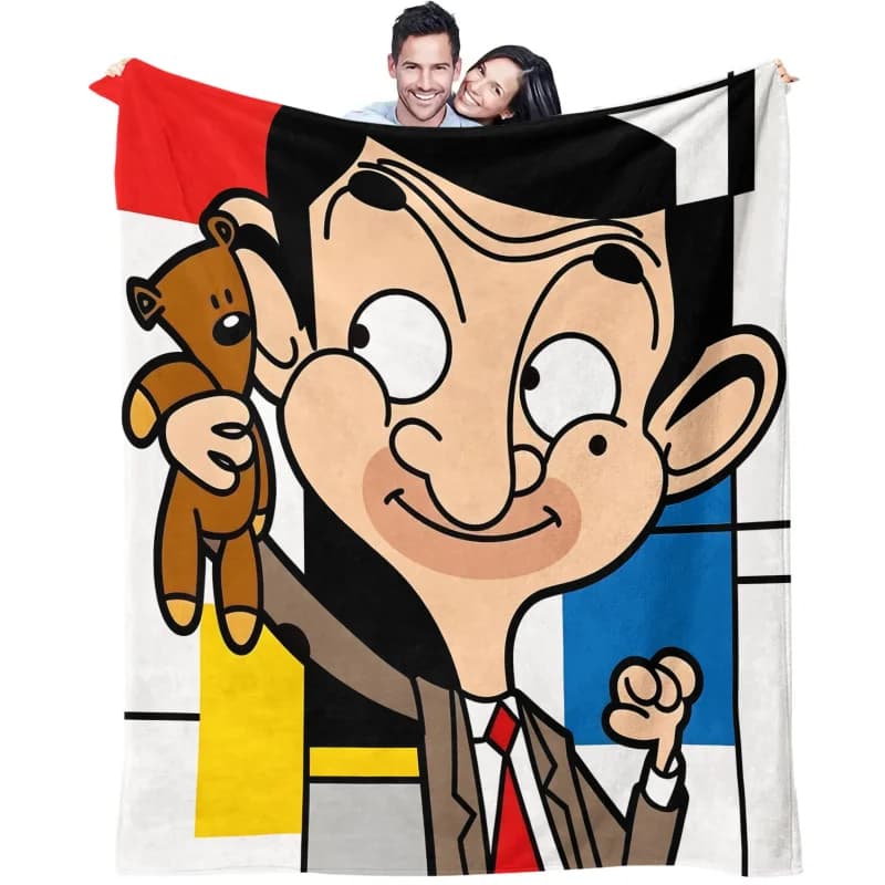Mr Bean Teddy Bear Funny Cartoon Print Flannel Blanket Throw Blanket Warm Soft Novelty Comedy Fan Adult Sofa Gift Decor