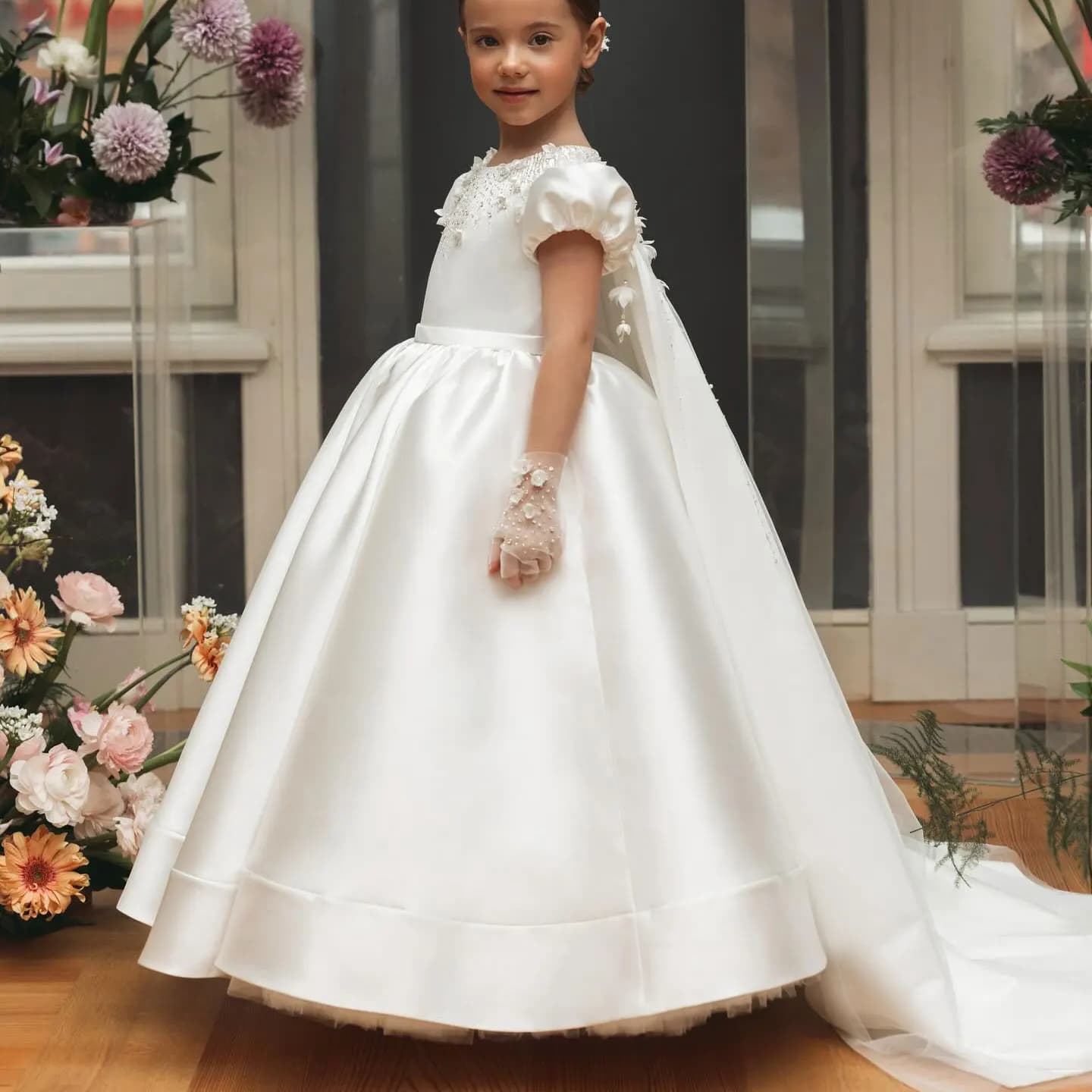 Jill Wish J153 Lusso Bianco Dubai Ragazza Abito Perline Perle Raso Arabo Principessa Bambini Matrimonio Compleanno Festa Abito da ballo lungo 2025