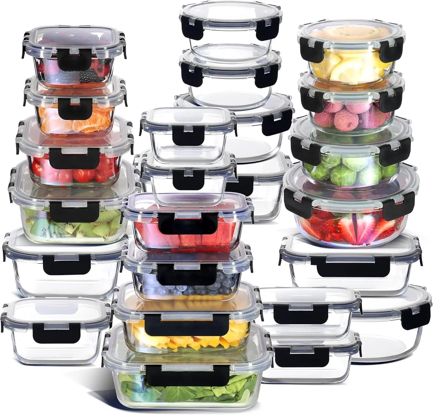 Set di 48 Contenitori in Vetro per Alimenti con Coperchi, Ermetici e Adatti al Congelatore per Dispensa e Preparazione Pasti