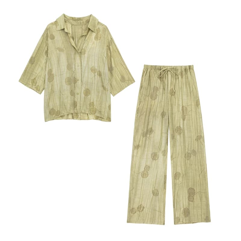 Women's Set New Fashion Spring Jacquard Loose Ladies Shirt Summer Women Pants Casual Chic Print Set for Women