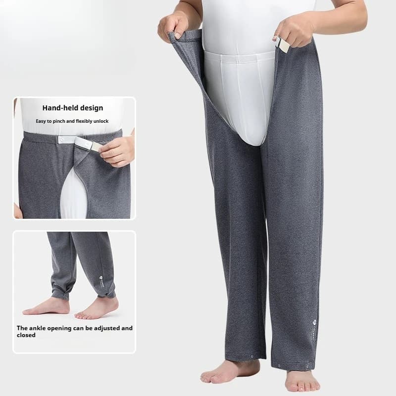 Pantaloni per incontinenza con cavallo aperto in cotone ispessito invernale per adulti disabili Uomini anziani Paralisi Pigiama da notte