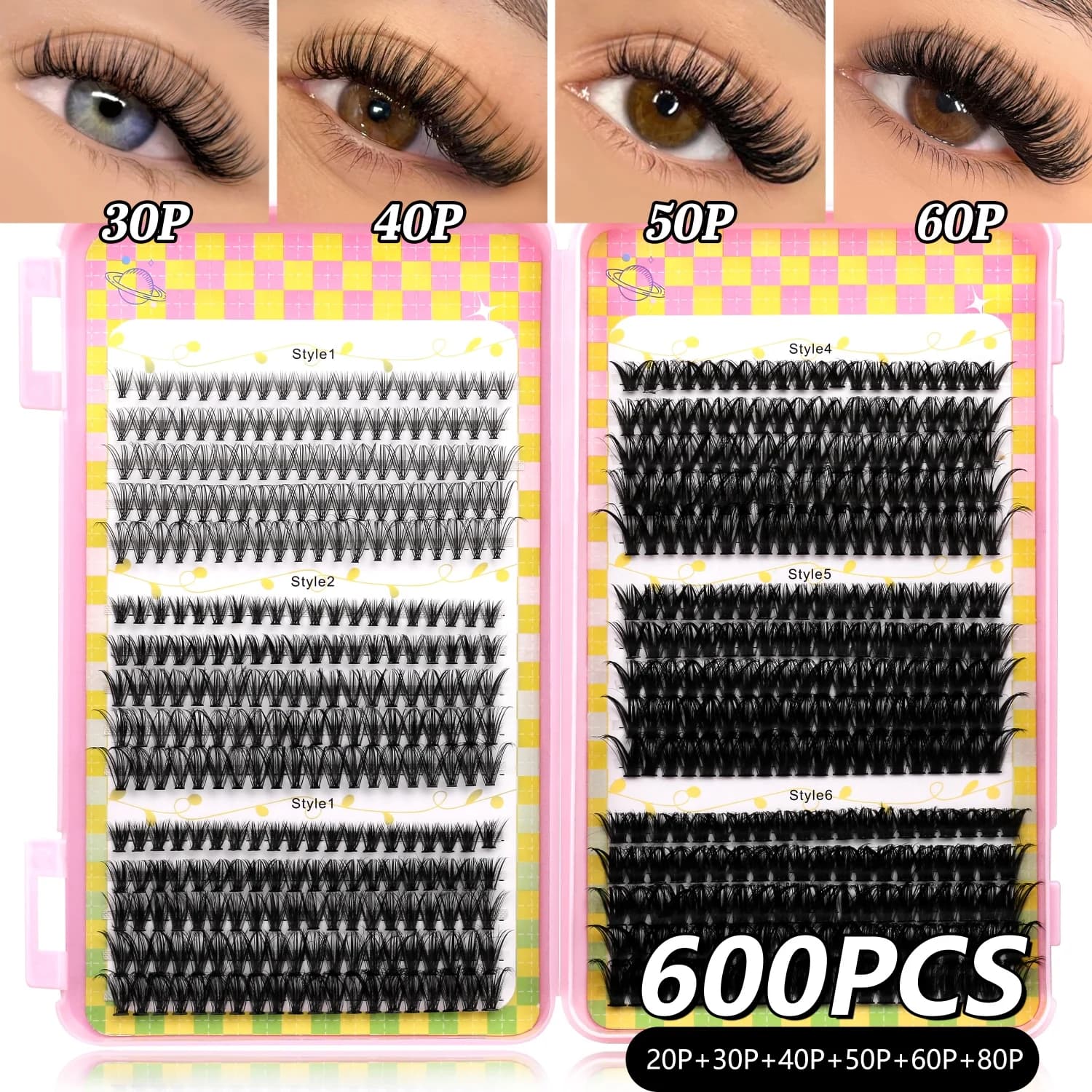 Veltrinay 600 pcs Closure Individual Eyebrow Thickness & Blowjob Mix Length FAI DA TE Cluster Soft Eyelash Cluster Eyelashes