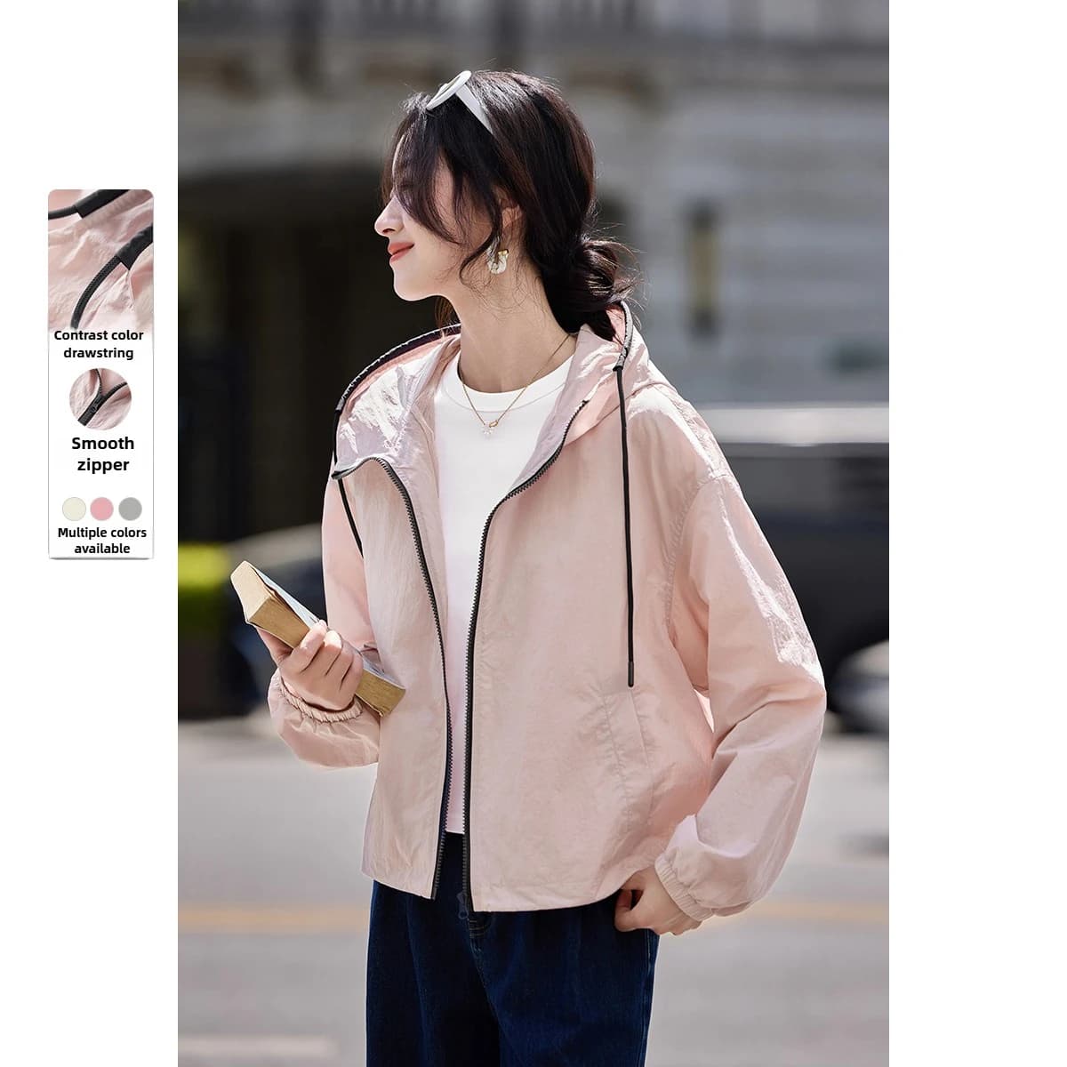 Giacca Estiva da Donna SENTUBILA per il 2026, Casual con Cappuccio, Maniche Lunghe, Rosa, Protezione Solare, Abbigliamento Femminile W52WB1845