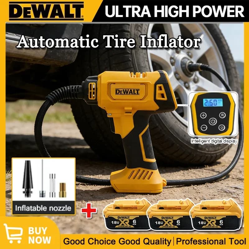 Compressore d'Aria Automatico Dewalt, Gonfiatore Pneumatici a Batteria, Pompa Elettrica Senza Fili con Manometro Digitale per Auto e Bici, 18V