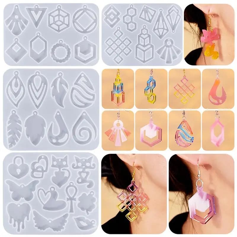 DIY Earring Pendants Epoxy Resin Silicone Mold Multi Shaped Earrings Mould Jewelry Making Keychain Pendant Ornament Casting Mold