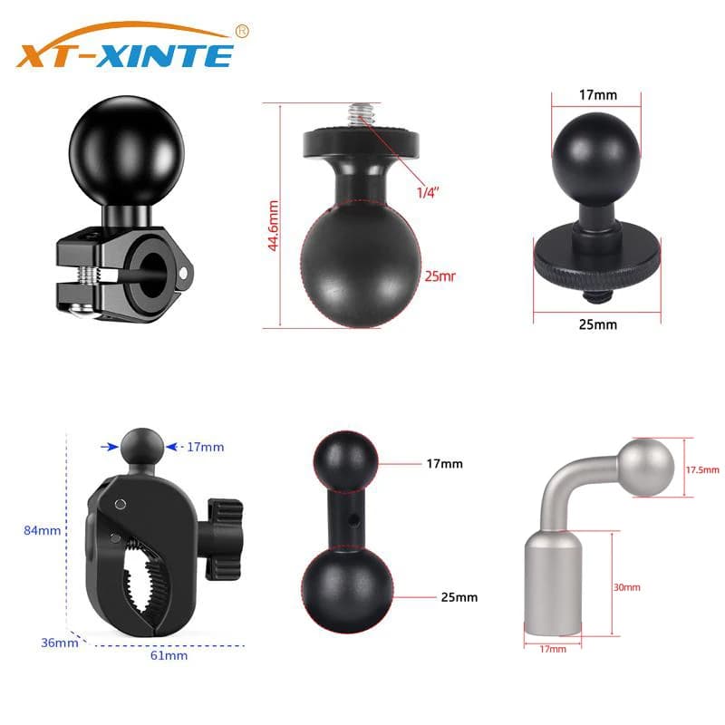 Adattatore base morsetto a sfera per specchietto retrovisore manubrio moto 17mm/25mm Clip per testa a sfera da 1 pollice per Gopro per fotocamera DJI OSMO360