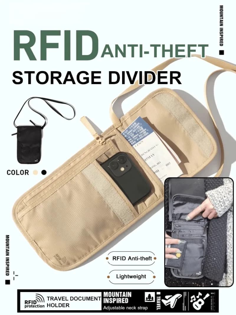 Borsa per documenti da viaggio borsa portaoggetti multifunzionale leggera porta passaporto custodia per cellulare borsa antifurto impermeabile