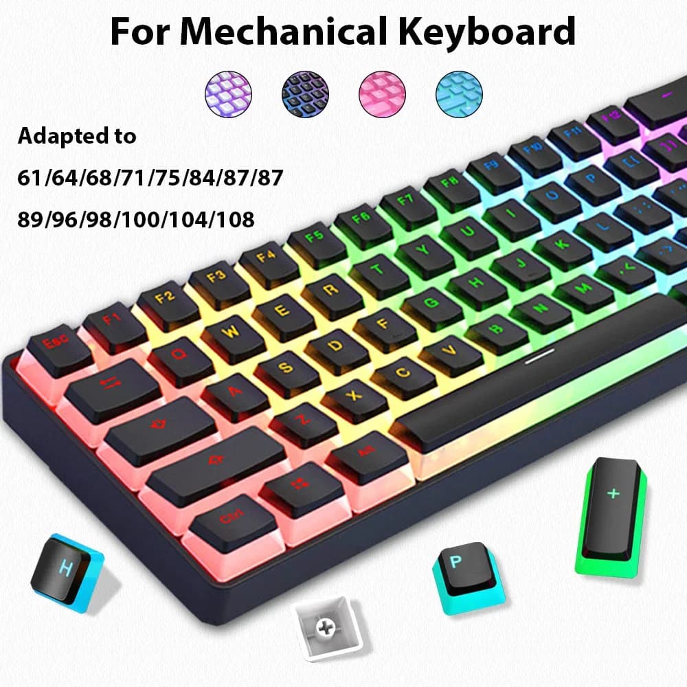 129 keys Pudding Copritasti PBT Double Shot RGB Keyboards for 61 68 84 87 96 98 100 104 keys Mechanical Keyboard