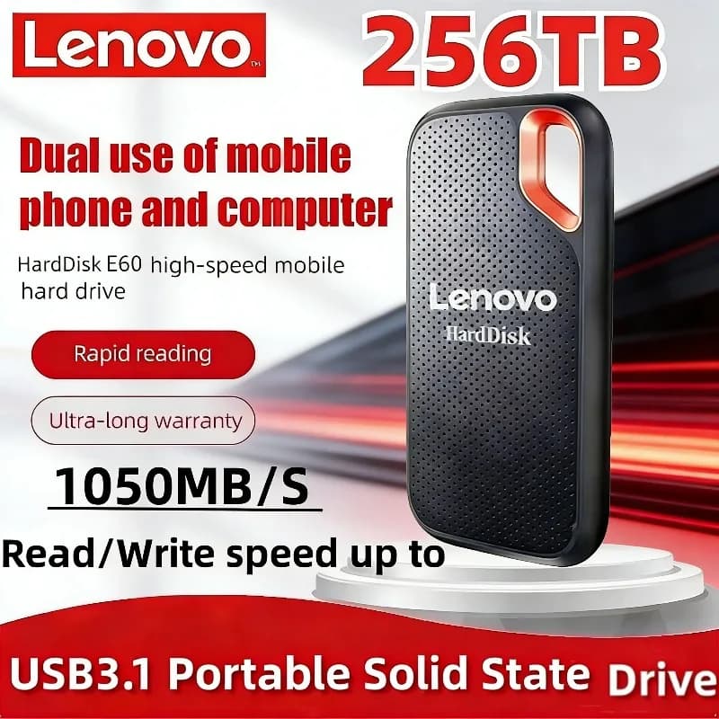 Disco Rigido Portatile Lenovo E60 USB 3.1, SSD Esterno per Laptop PS5, Memoria HDD 1TB 2TB 256TB