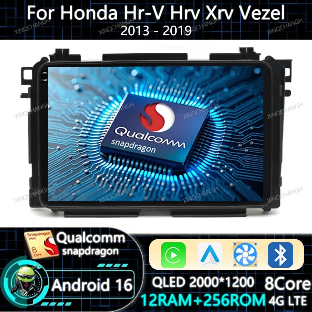 Android 16 Car Radio Carplay Auto For Honda Hr-V Hrv Xrv Vezel 2013 - 2019 GPS 4G WIFI 2DIN Navigation Qualcomm BT QLED BT GPS