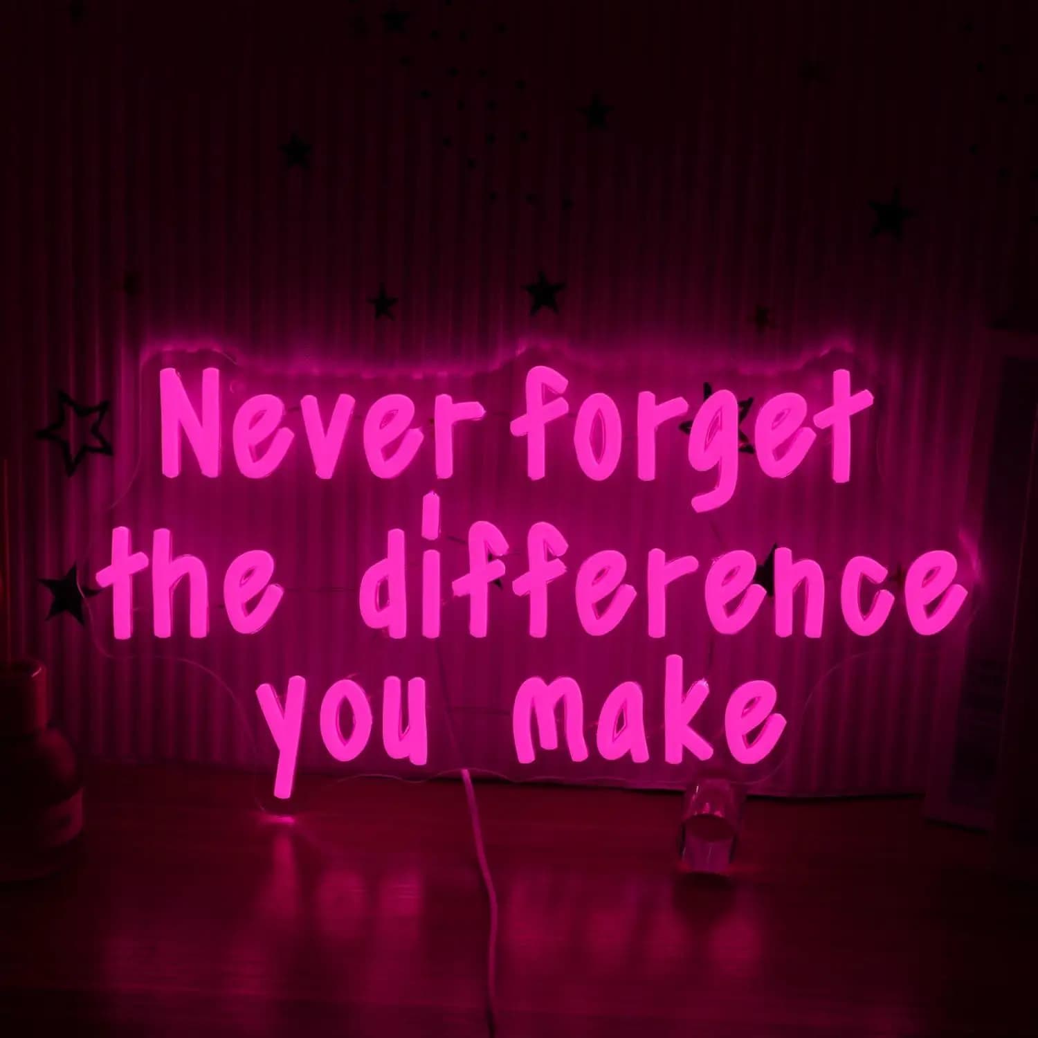 Never Forget The Difference You Make Neon Sign USB Dimmable LED Light for Bedroom Gym Classroom Party Aesthetic Wall Decor Gifts