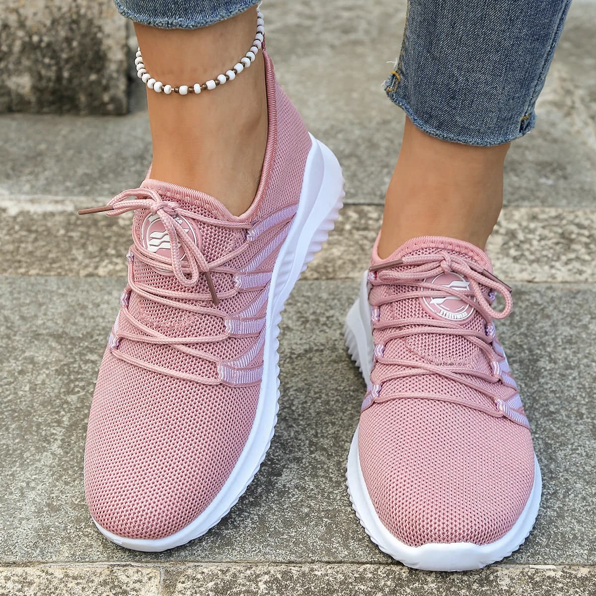 Sneakers da Donna in Maglia Traspirante, Scarpe Casual Leggere con Lacci, Comode Calzature per Uso Quotidiano ​