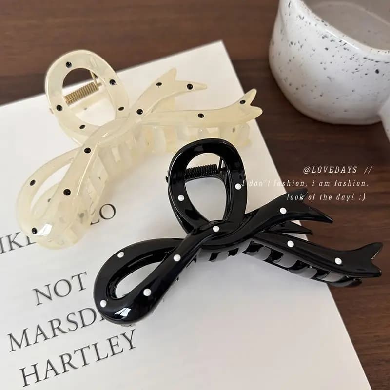 Ballet girl ~ clip con fiocco a pois in bianco e nero dolce e versatile clip per capelli clip per capelli di fascia alta artigli per capelli