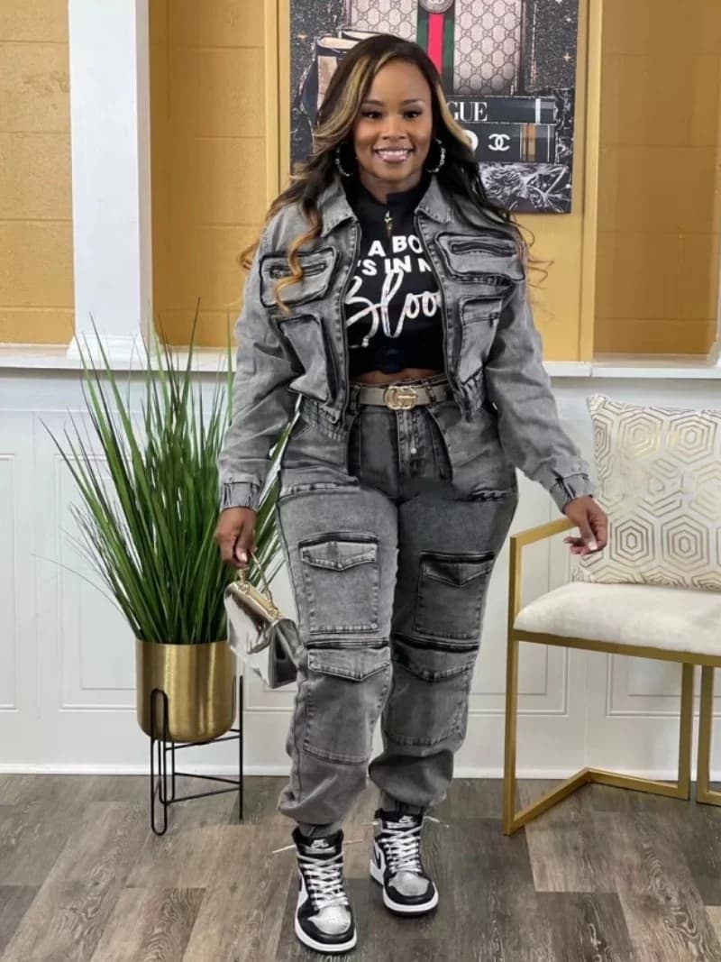 Completo Streetwear in Denim da Donna 2 Pezzi, Abbigliamento Autunnale Donna 2026, Set Giacca e Pantaloni in Jeans, Completo Due Pezzi Stile Cowboy