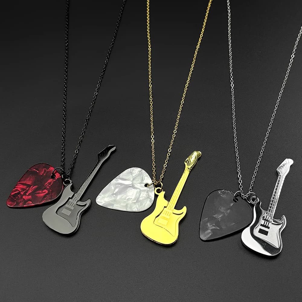 Hiphop Guitar Pick Pendent Necklace For Women Men Stainless Steel Music Band Lover Chain Jewelry Unisex Collier Accessories