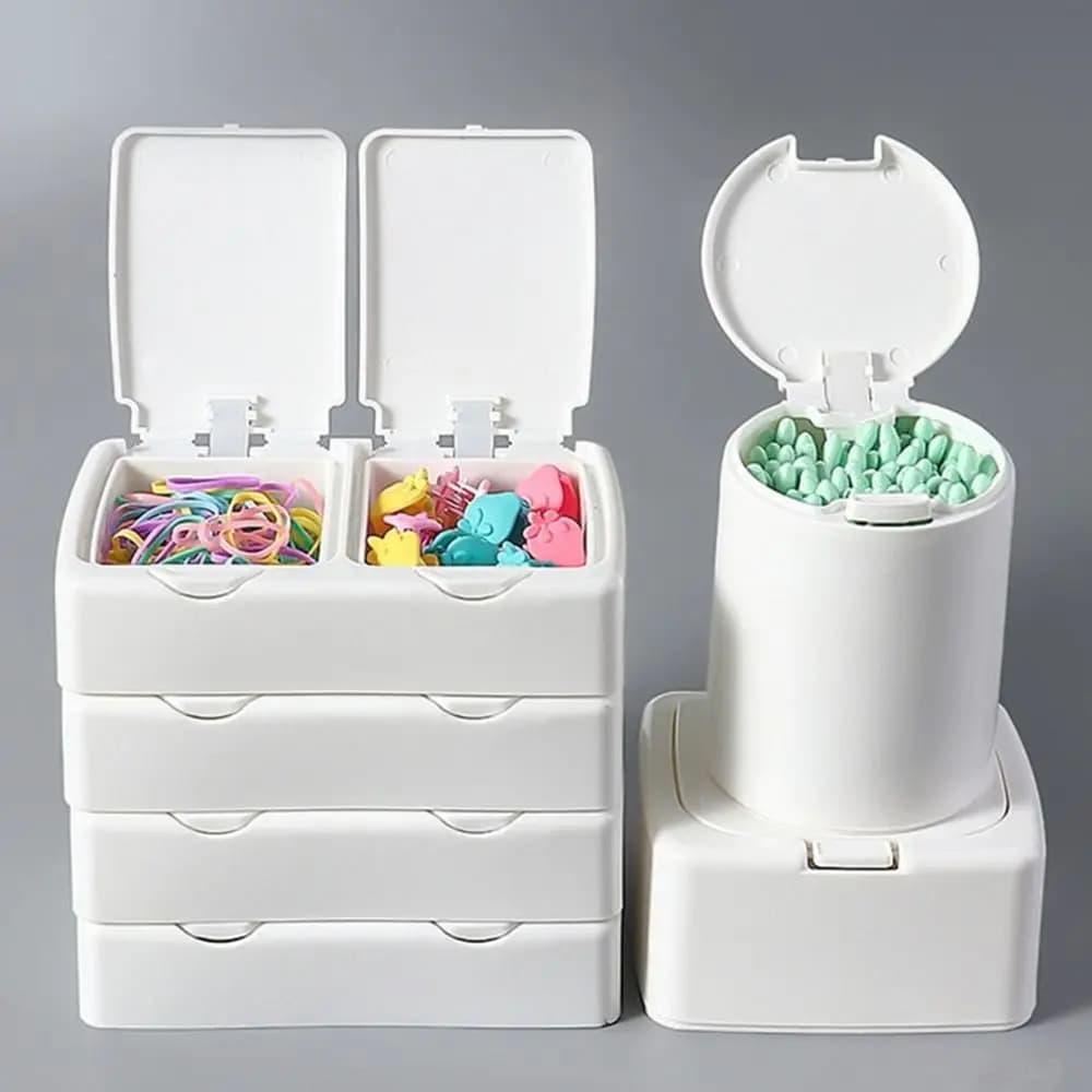 Pop Window Type Storage Box Cotton Swab Case Rectangular Double Grid Circular Simple PP Storage Small Objects Jewelry Container
