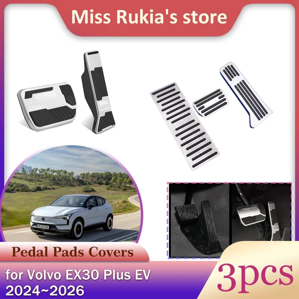 Pedale del freno a gas per Volvo EX30 Plus EV 2024 ~ 2026 Lega di gomma antiscivolo Nessuna foratura Poggiapiedi Pedali Copertura Accessorie