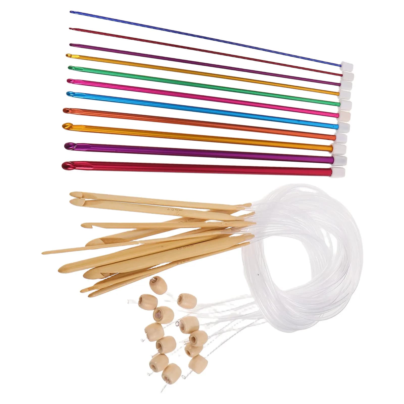 1Set Crochet Hooks Set Vibrant Colored Tunisian Crochet Needles Kit Wood Handles Cable Knitting Needle Grips Sweater Weaving