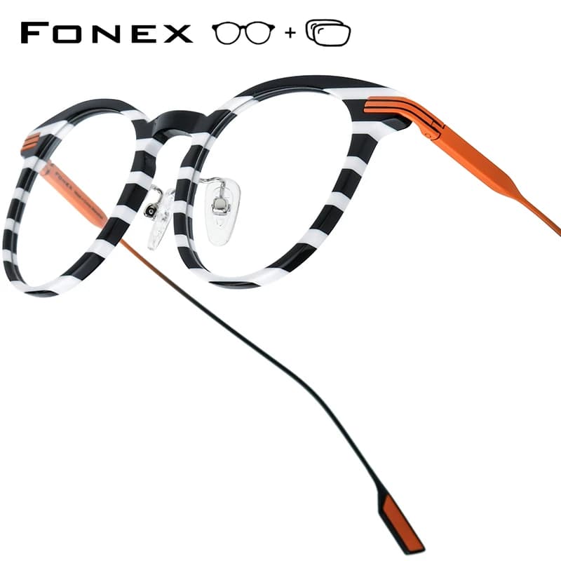 FONEX Occhiali da vista in acetato di titanio Telaio Uomo Donna Retro Occhiali da vista rotondi Occhiali Miopia Occhiali ottici 85891