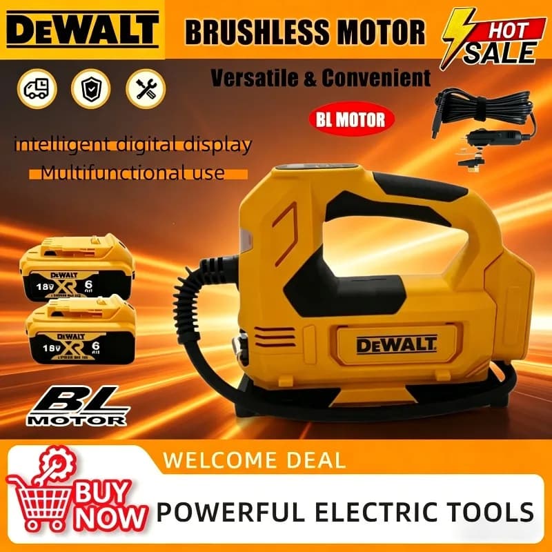 Compressore d'aria portatile ricaricabile Dewalt, gonfiatore senza fili per pneumatici auto, pompa elettrica per moto
