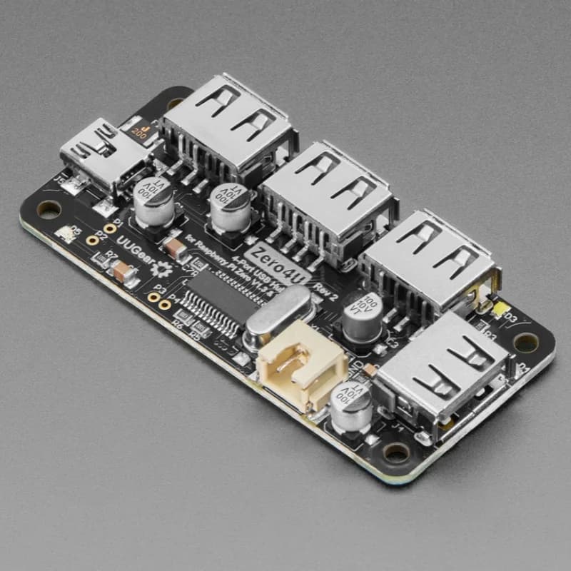 Adafruit Zero4U - 4 Port USB Hub for Raspberry Pi Zero v1.3 W, USB 2.0, with/without Pogo Pins Option