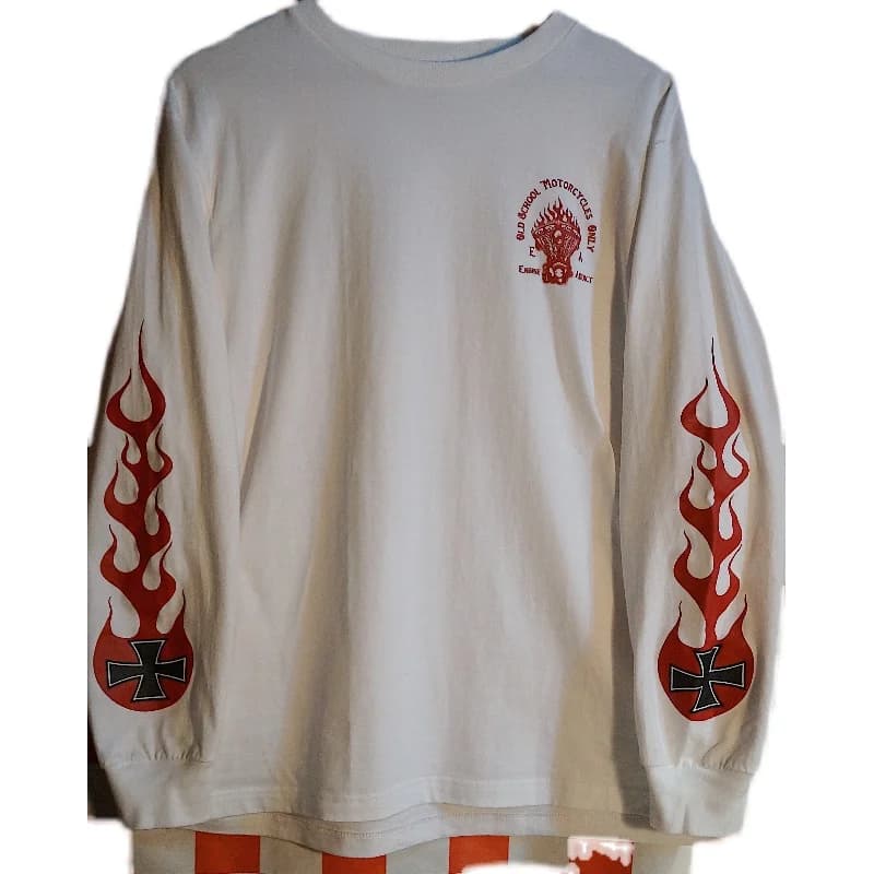 Engineaddict American Street BMX T-shirt a maniche lunghe da surf con collo rotondo in puro cotone con stampa fiamma per moto e skateboard Yout...