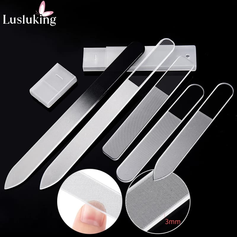 Lima per unghie in vetro trasparente Lucidatura Grana Levigatura Lucidatura Rettifica Manicure Set di strumenti per nail art Sega per unghie nano in vetro professionale