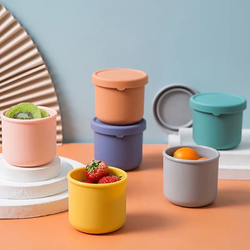 Contenitore per il pranzo per bambini da 250 ml, contenitore per condimenti, contenitore per il pranzo con coperchio in silicone antiaderente, bento box riutilizzabile