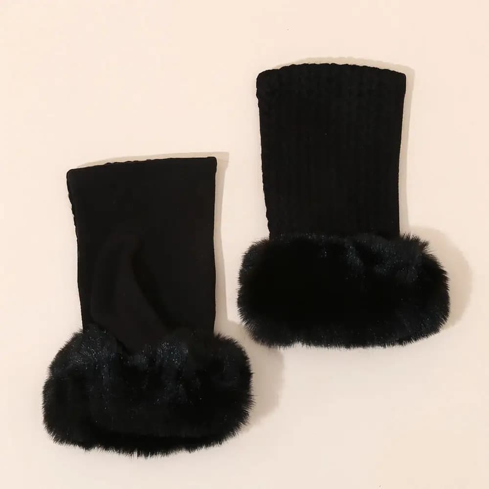 Winter Warm Half Finger Gloves Women Knitted Cable Texture Fingerless Mittens Plush Lined Soft Fashion Hand Warmers