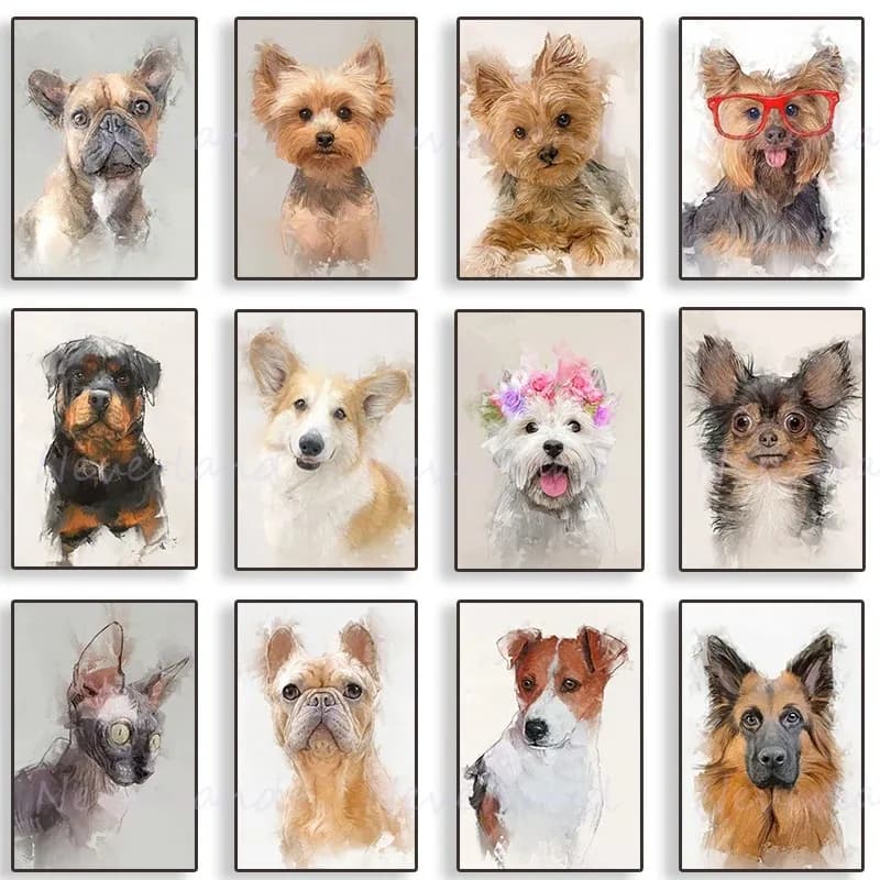 Cute Dogs Portrait poster Corgi Yorkie Westie animali astratti pittura su tela e stampe Wall Art Picture for Room Home Decor