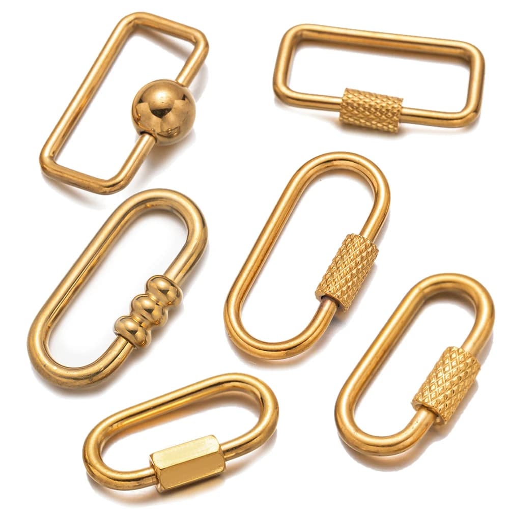 5 pcs stainless steel small carabiner with oval closure screw closure key clasp for necklace bracelet jewelry creation diy bag
