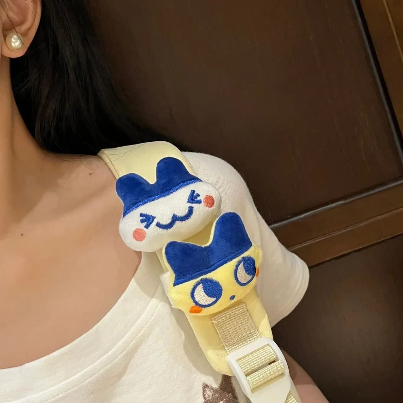 Cute Mametchi Mimitchi Bag Strap Charm Retro Digital Pet Plush Doll Velcro Shoulder Strap Accessory Kawaii Gift Girls