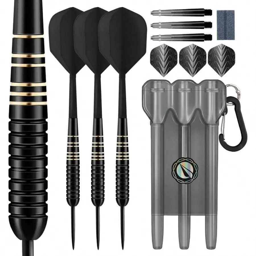 Steel Tip Darts Set, 3 Pack 19g/24g Professional Darts Brass Darts Metal Tip With Dart Flights, Aluminum Dart Shafts, Dart Case With Dart Accessories, Dart Dartboard