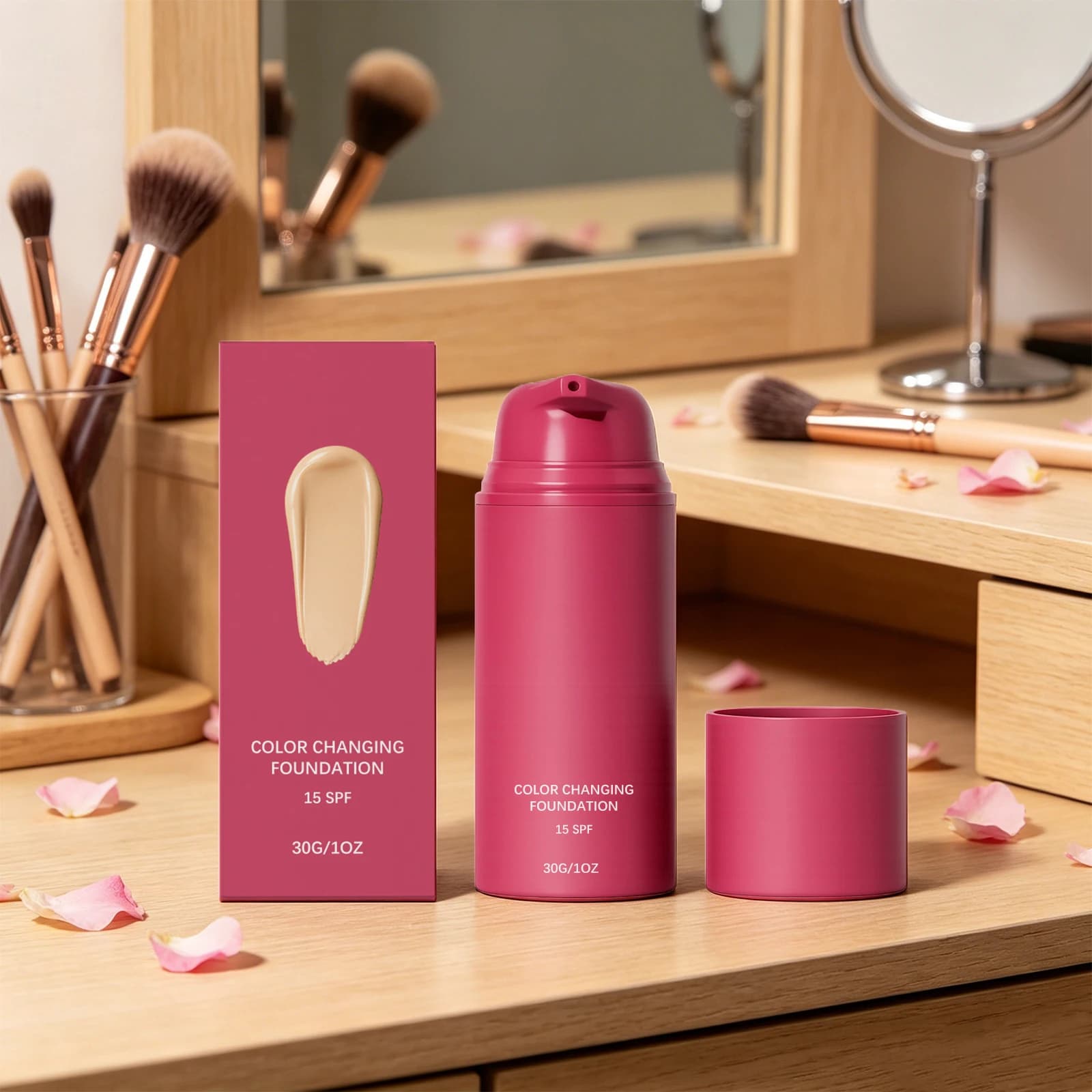 Fondotinta che cambia colore Colore naturale Spf15 Protezione solare Trucco Copertura completa Tono uniforme della pelle Trucco idratante leggero