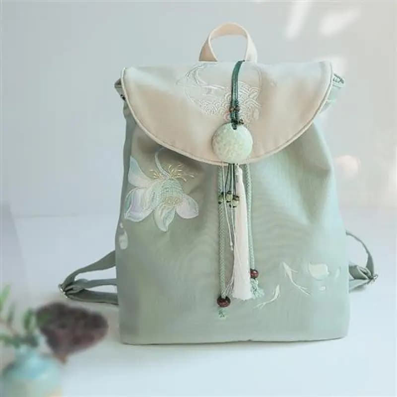 Retro Chinese Ethnic Ancient Style Han Dynasty Literature Embroidery Drawstring Canvas Shoulder Endorsement Bag