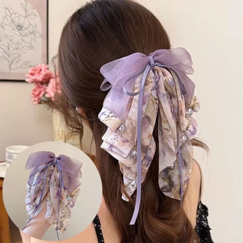 1pc Simple Fashion Sweet Floral Bow Bead Ponytail Clip Hair Claw Women French Elegant Hair Clips Shark Clip