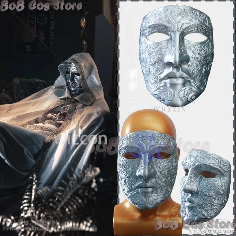 Silver Retro Viso 3D Polylactic Acid Mask Cosplay Film Baldwin IV Halloween Christmas Performance Puntelli Accessory Role Game Cosplay