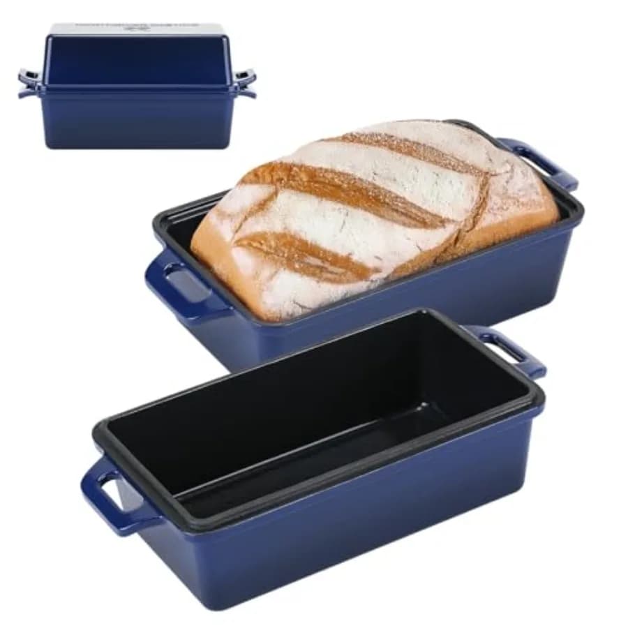 Set of 2 baking trays in enamelled cast iron 2 in 1 with lid, perfect for cooking homemade bread and natural yeast bread, 9x5, N